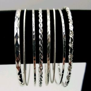 Stackable skinny silver bangle bracelet set of 8